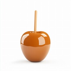 Caramel Apple Delight: A delectable caramel apple, freshly dipped, is a delicious treat with a wooden stick. Ready to be enjoyed. 