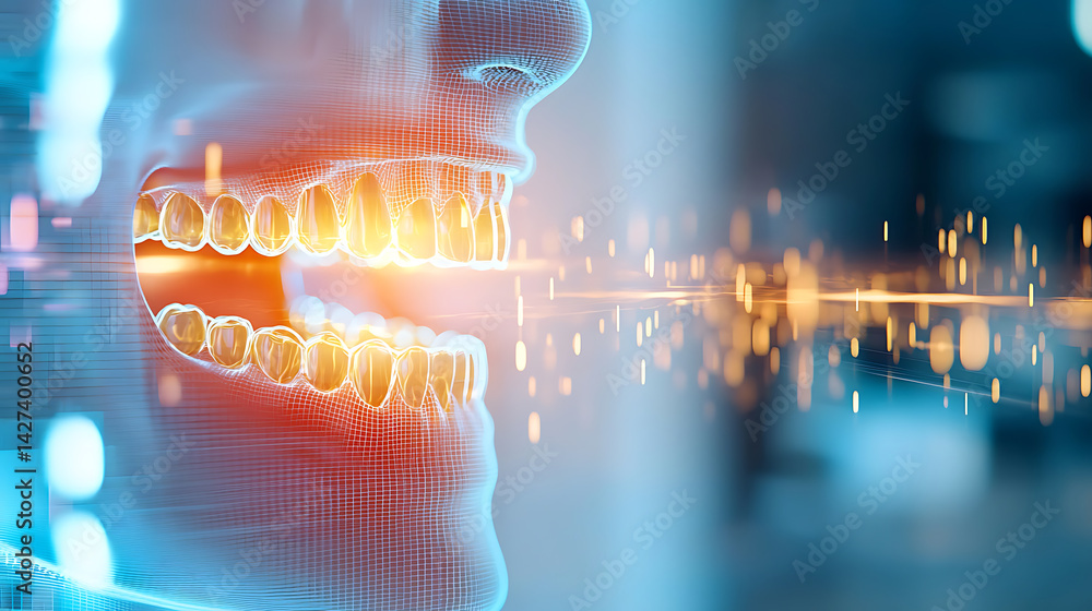 Aufkleber digital visualization of human jaw structure medical technology lab graphic design futuristic enviro