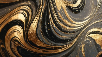 Luxurious black gold abstract swirls with metallic highlights perfect for upscale event invites premium packaging and luxury branding