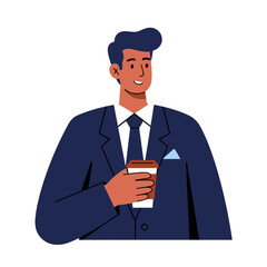 Manager Holding Coffee Smiling in a Business Attire  