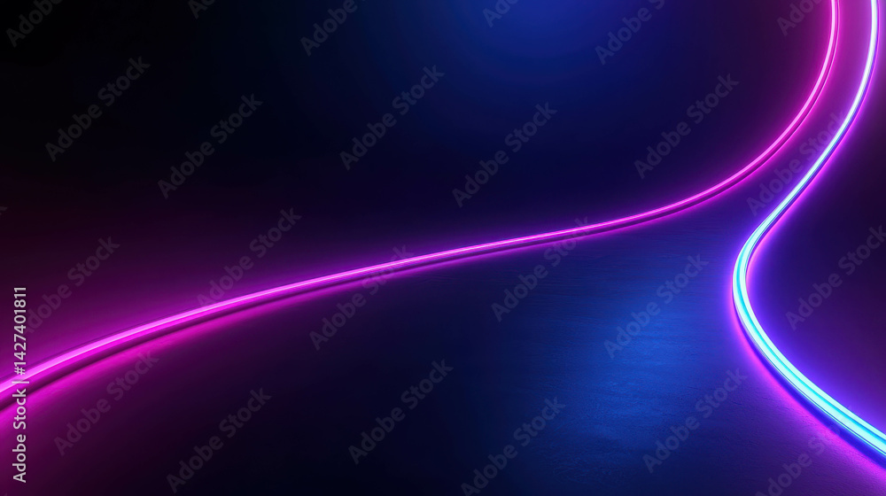 Poster neon light trails on dark surface creating vibrant and dynamic abstract background