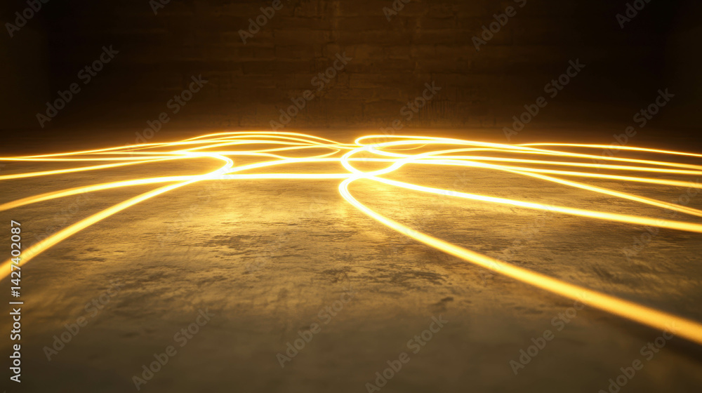 Poster abstract glowing lines on textured surface in dark room creating a dramatic visual effect