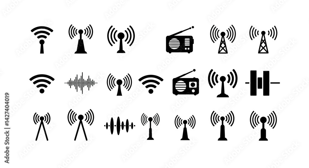 Aufkleber electronic communication icons arrayed for design