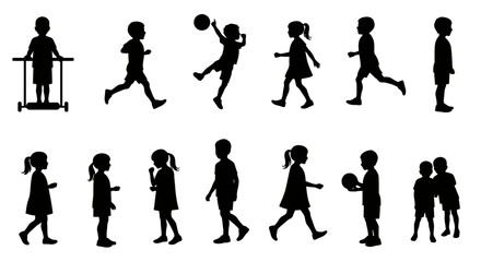 Playful children silhouettes in diverse activities