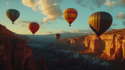 Fototapeta premium Cappadocia Hot Air Balloons at Sunset: A Breathtaking Aerial View