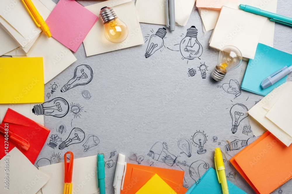 Leinwandbilder creative brainstorming session with colorful notes and planning tools for financial strategies and s