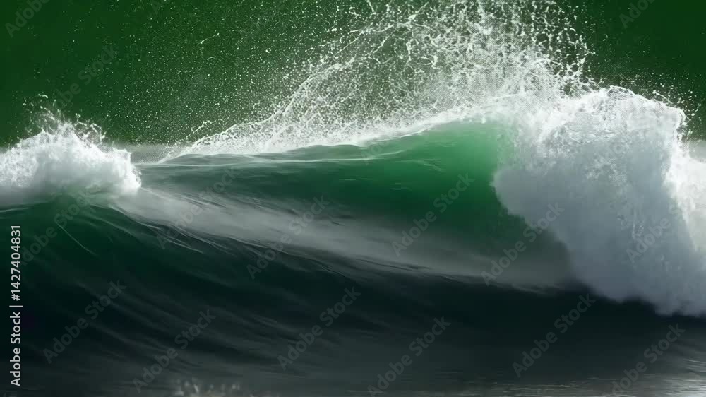 Poster powerful ocean wave with swirling foam crest surging forward in dynamic motion, showing depth of dee