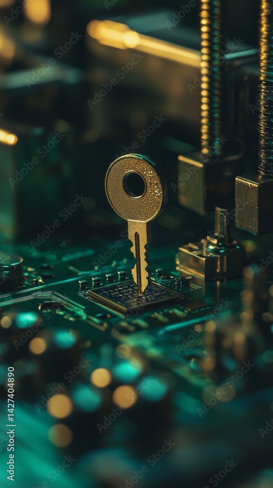 Aufkleber a close-up view of a key on a computer circuit board, symbolizing digital security.