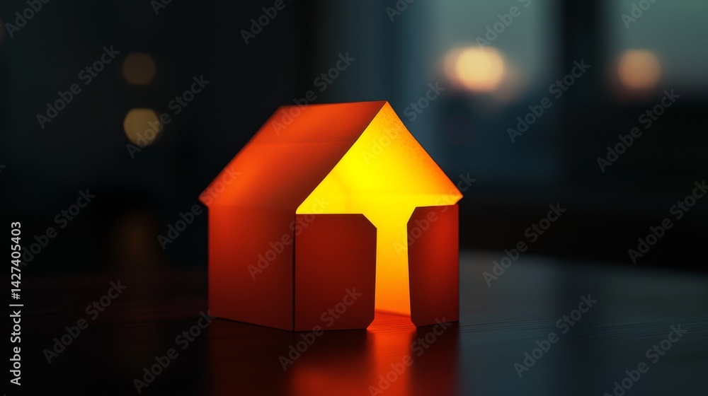 Poster a cozy illuminated house model creating a warm and inviting atmosphere.