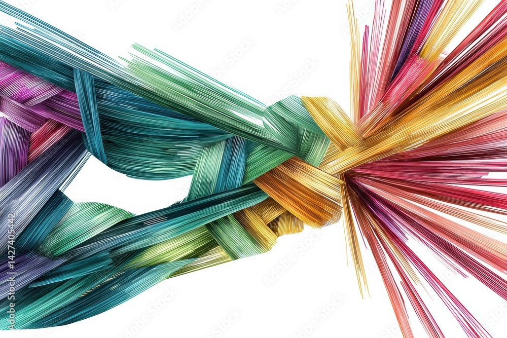 Poster abstract muscle form created with rainbow ribbons embodies strength and wellness, showcasing vibrant
