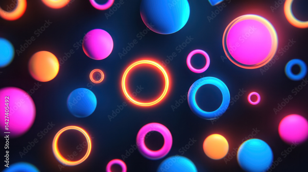 Poster a colorful background of neon colored circles. the circles are of different sizes and colors. the ba