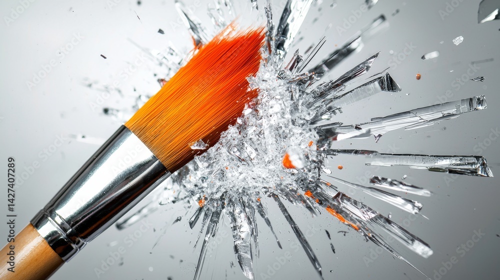 Poster a dynamic splash of color captured by a paintbrush striking the surface explosively.