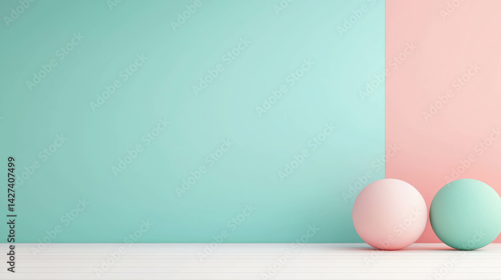 Poster soft pastel colors with smooth spheres on minimalist background for artistic design concepts