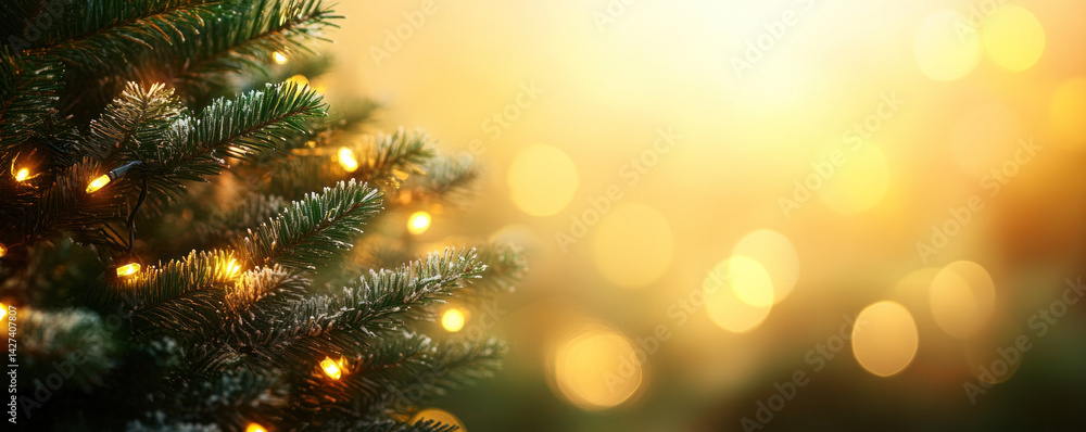 Aufkleber a christmas tree with lights on it. the tree is surrounded by a blurry background. the image conveys