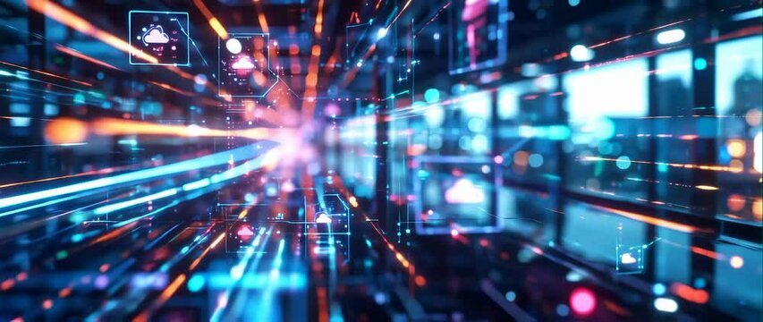 Anamorphic video of Big data connection, Network internet, Conceptual futuristic look at information technology of internet of things - Powered by Adobe