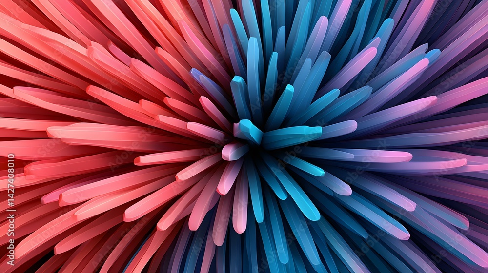 Poster the image shows a vibrant abstract design featuring numerous elongated, three-dimensional shapes rad