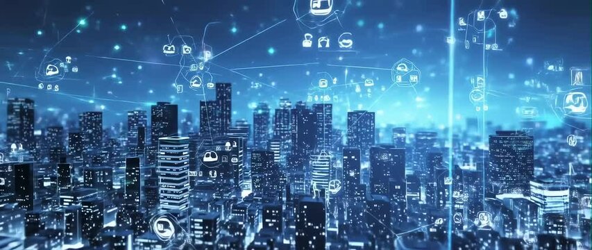 Anamorphic video of Big data connection, Network internet, Conceptual futuristic look at information technology of internet of things