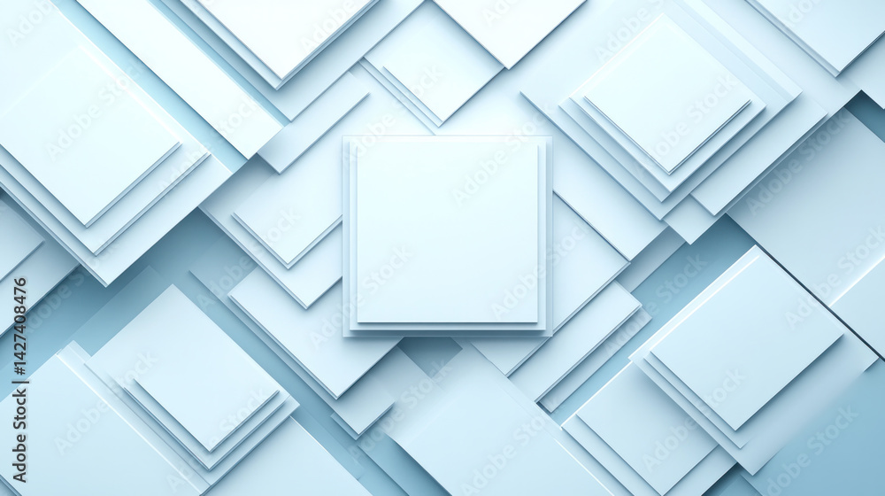 Poster a white background with a square in the middle. the square is surrounded by many white squares, crea