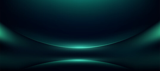Abstract teal geometric shape on black gradient background.