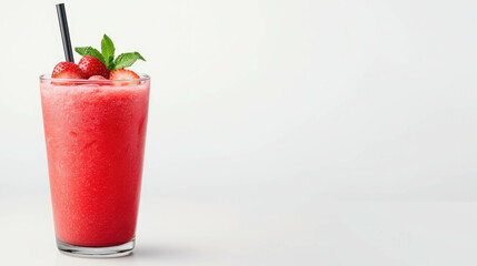 Refreshing Strawberry Drink with Mint Garnish in a Clear Glass against a Light Background