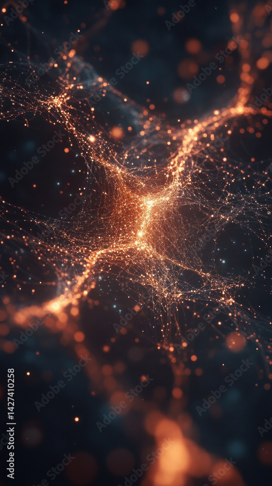 Aufkleber a close up of a glowing orange and blue swirl of light. the image is a representation of a neural ne