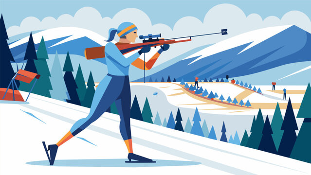 As the crowd cheers a biathlete zooms down the snowy track her heart pounding with adrenaline as she takes careful aim at the elusive targets dotting. Vector illustration