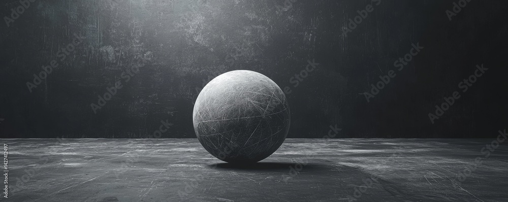 Poster a minimalistic sphere on a textured surface, showcasing simplicity and modern design.