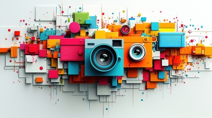 Fototapeta premium Vibrant Camera Collage: A Celebration of Photography and Creativity