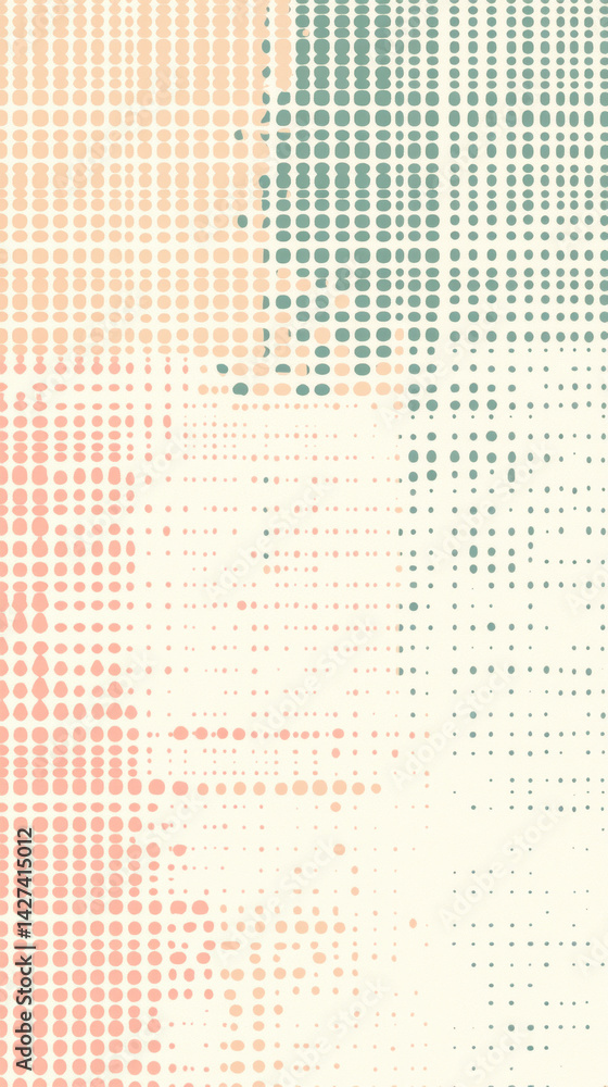 Poster a pattern of dots on a white background. the dots are of different sizes and colors. the image has a