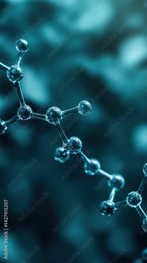 Poster a close up of a molecule with many small spheres. the spheres are arranged in a way that creates a s