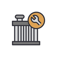 Engine repair colored icons, minimalist vector illustration ,simple transparent graphic element .Isolated on white background