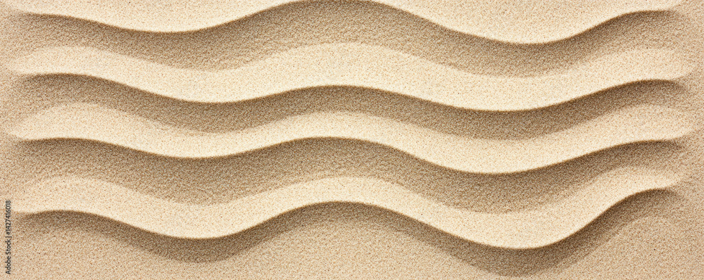 Poster the image is of a sandy beach with a wave pattern. the sand is brown and the waves are smooth and ge