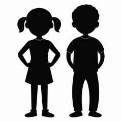 Black Silhouette Two Children Standing
