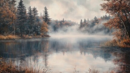 Misty Autumn Lake Reflections