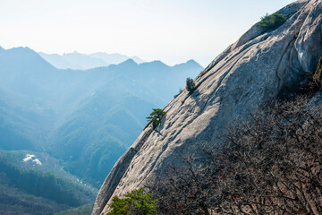 산 정상에 있는 기암절벽.