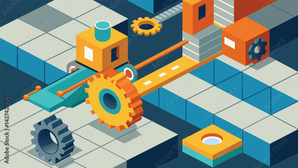 Poster specialized machinery is used to create uniform edges and smooth surfaces on the tiles.. vector illu