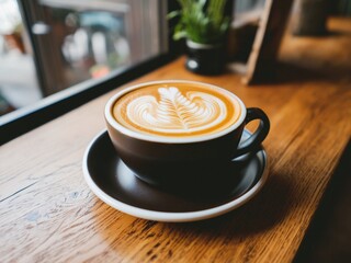 Title: Flat White with Latte Art
Description: A beautiful flat white served in a cozy caf&eacute; setting with intricate latte art