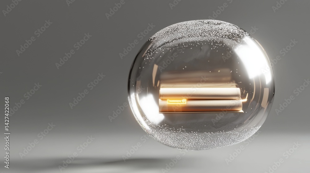 Poster a transparent bubble with a glowing element inside, showcasing modern design.