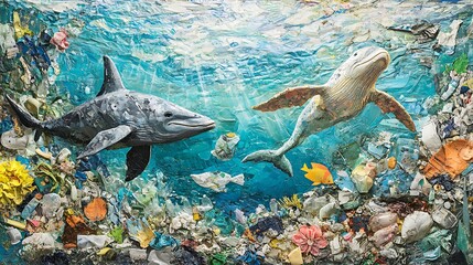 Peaceful river scene with clear flowing water, visible fishes swimming below the surface, surrounded by natural stones.