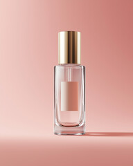 Elegant perfume bottle displayed against a soft pink backdrop, highlighting its modern design and simplicity for product marketing
