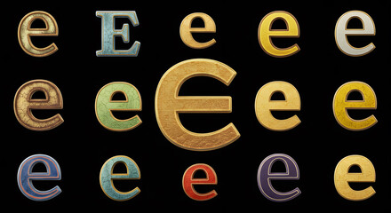 Various Letter E Designs on Black Background for Creative Projects