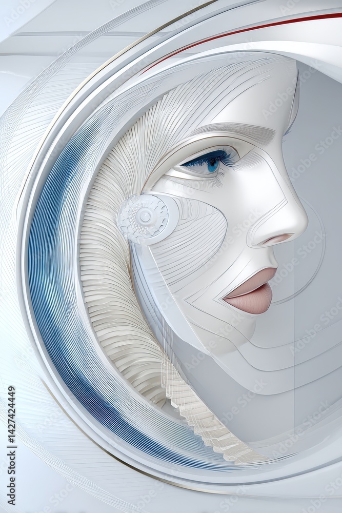 Poster abstract portrait with minimal design and pastel colors featuring double exposure elements