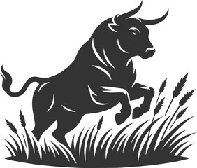 Angry bull angus cattle vector silhouette
