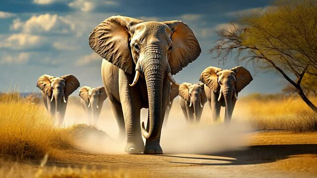 Majestic Elephant Herd in African Savanna