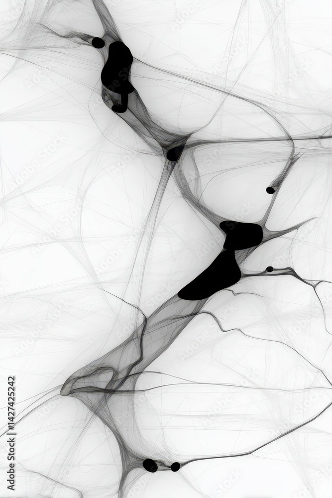 Poster abstract tree line art with double exposure technique featuring fluid black and white lines