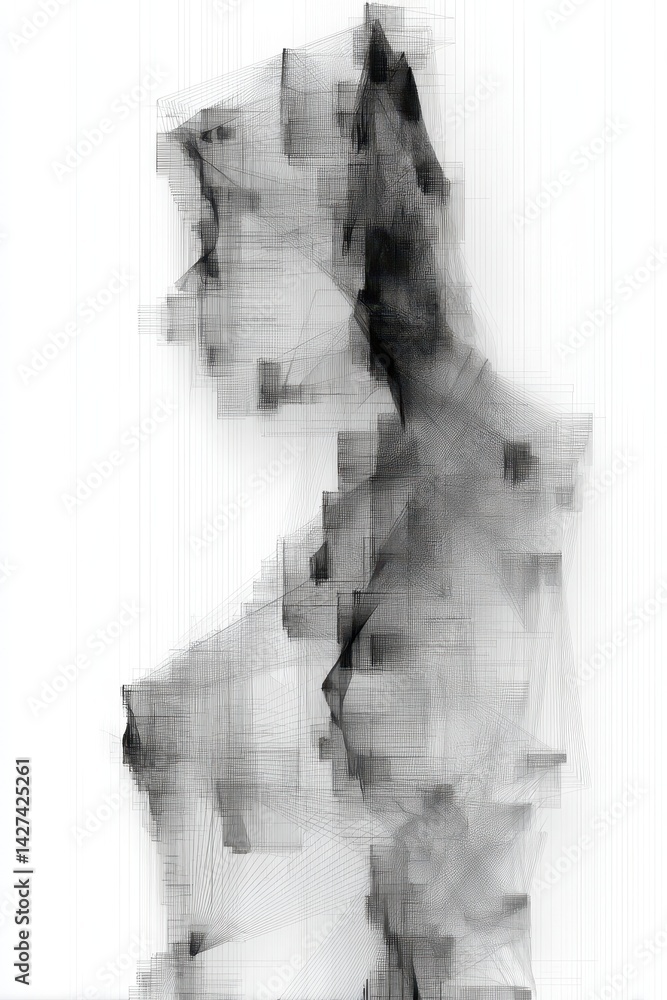 Poster artistic double exposure of abstract lines and shapes evoking nature and structure