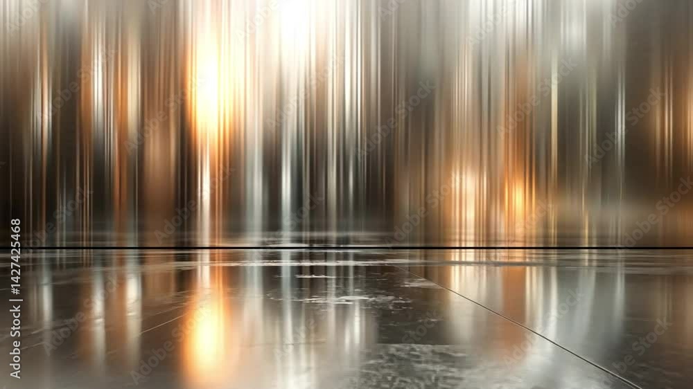Poster serene and tranquil abstract background blurred reflections on metallic surface with light interplay