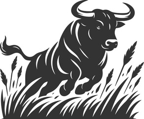 Angry bull angus cattle vector silhouette
