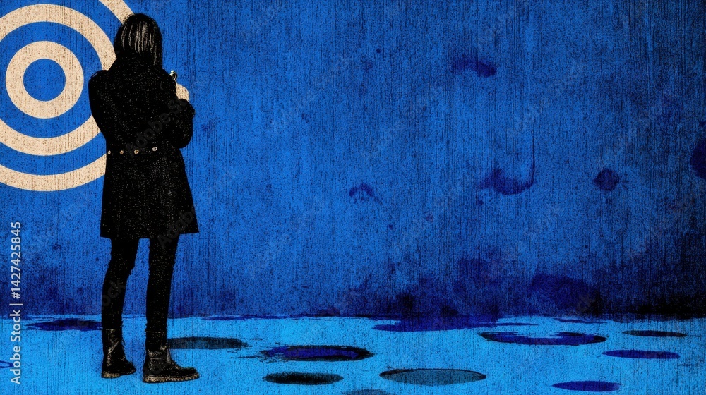 Aufkleber artistic representation of a figure against a blue background with spiral patterns and textures