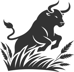 Angry bull angus cattle vector silhouette